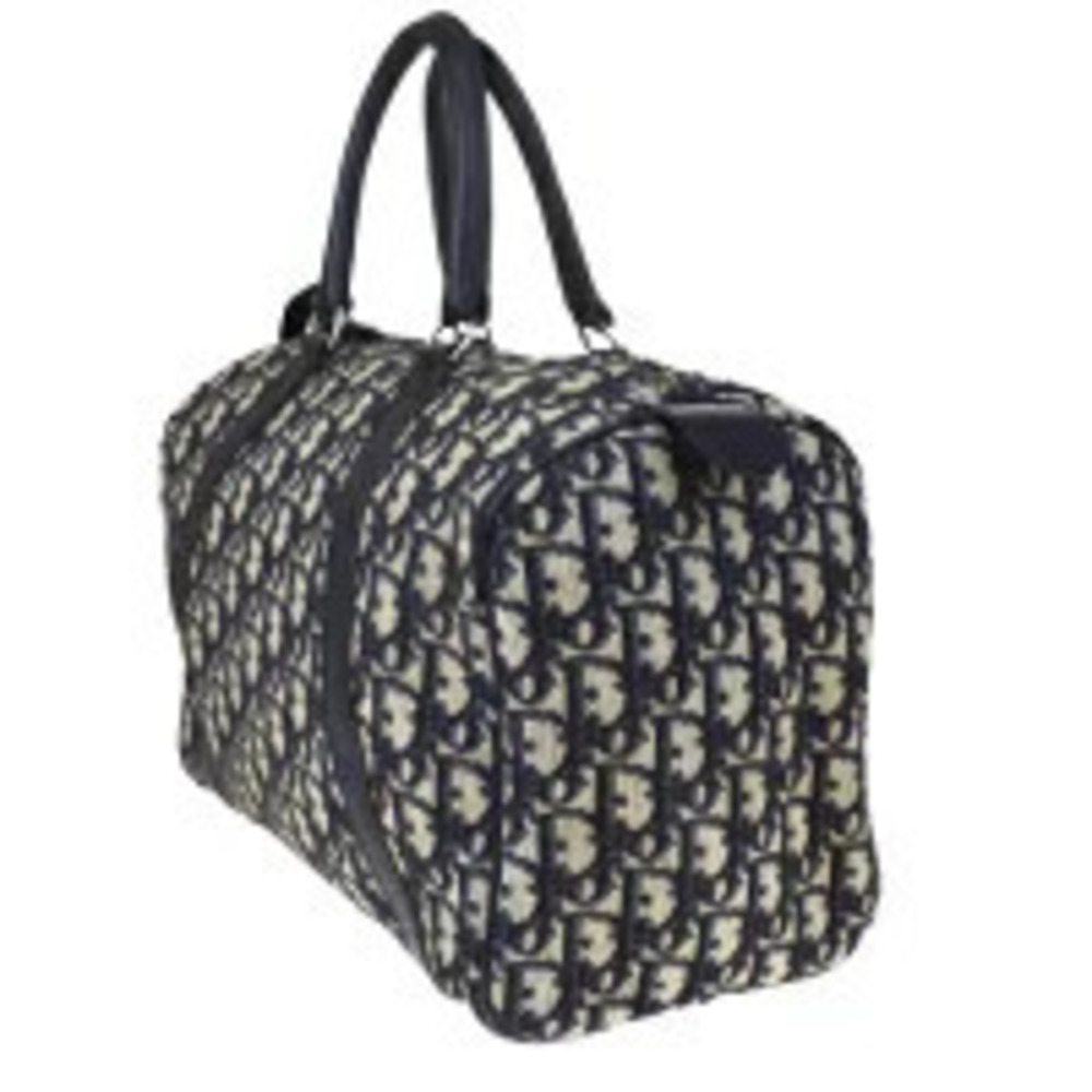 Dior Navy Blue Trotter Handbag  Canvas Boston Leather Christian Blue